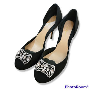 Cole Han Heels Crystals Pumps Black Satin 8 High heels